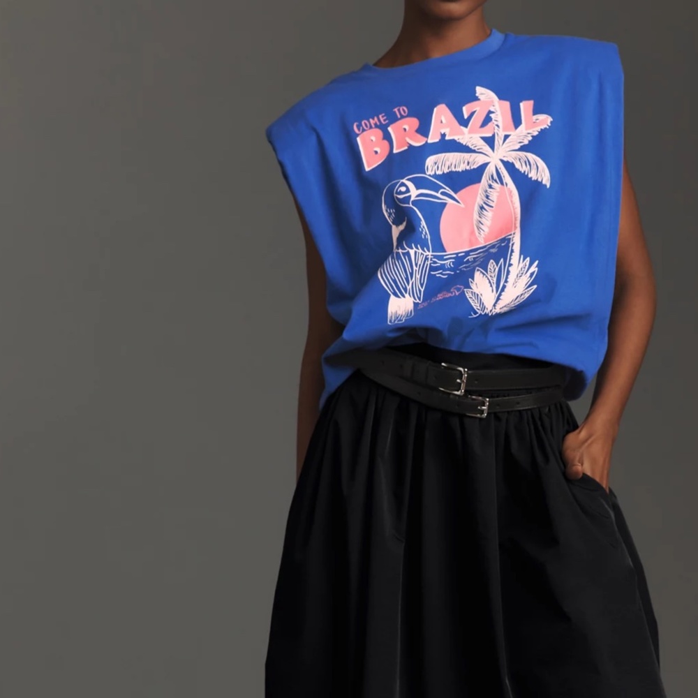 FARM Rio Blue Muscle Tee with Pink Graphic